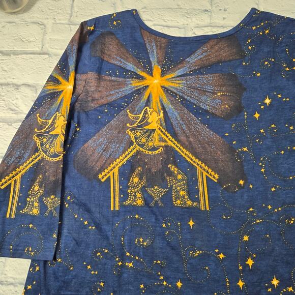NWOT Collections Etc Top Nativity Stars Navy Long Sleeve Sequins Christmas XL - Picture 11 of 16